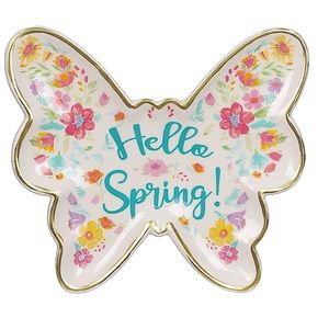 🆕 Pioneer Woman Ceramic Butterfly Spring Floral Plate Decor w/ Gold Trim